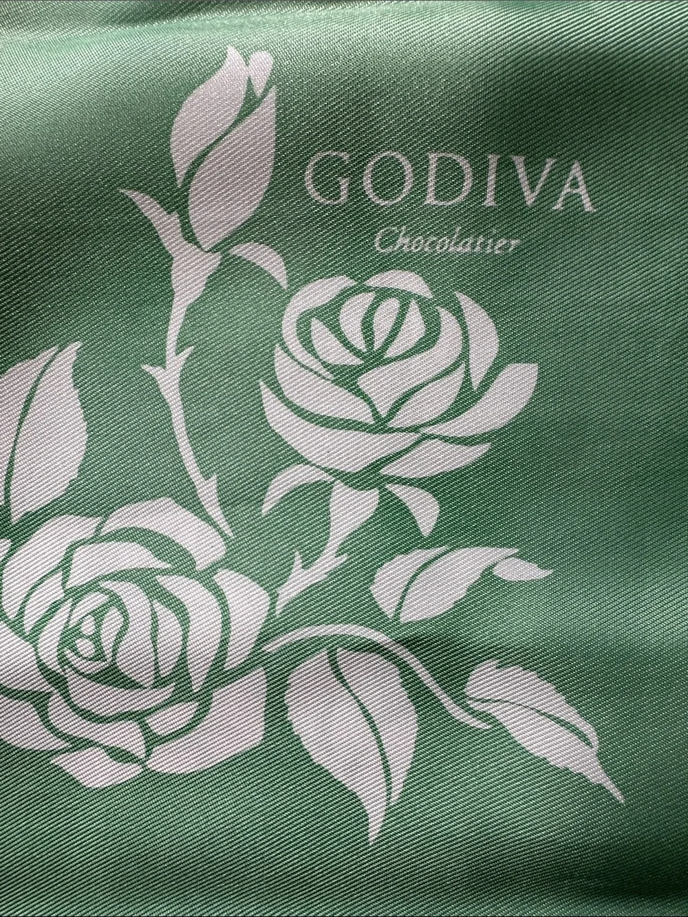 Godiva Chocolatier Mint Green Satin Floral Scarf